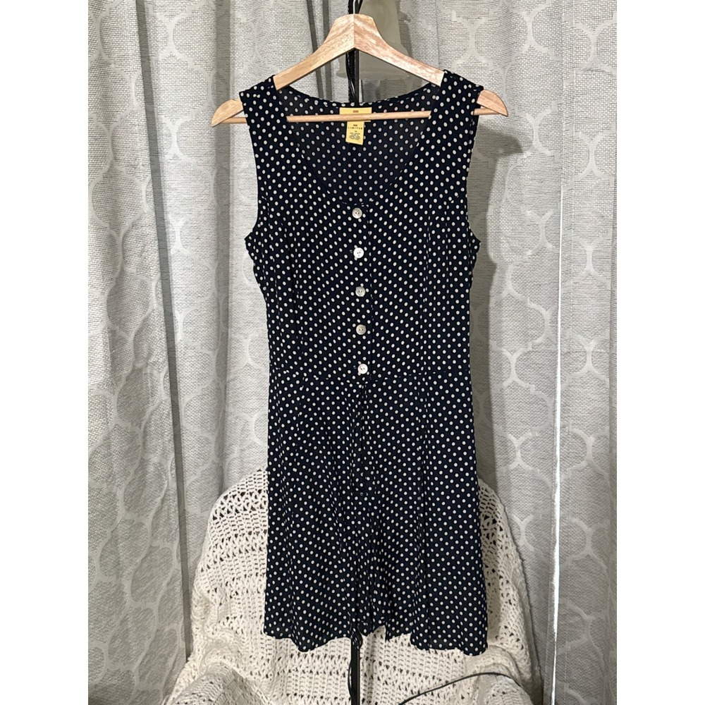 Vintage Limited America Navy Polka Dot Button Front Sleeveless V-Neck M